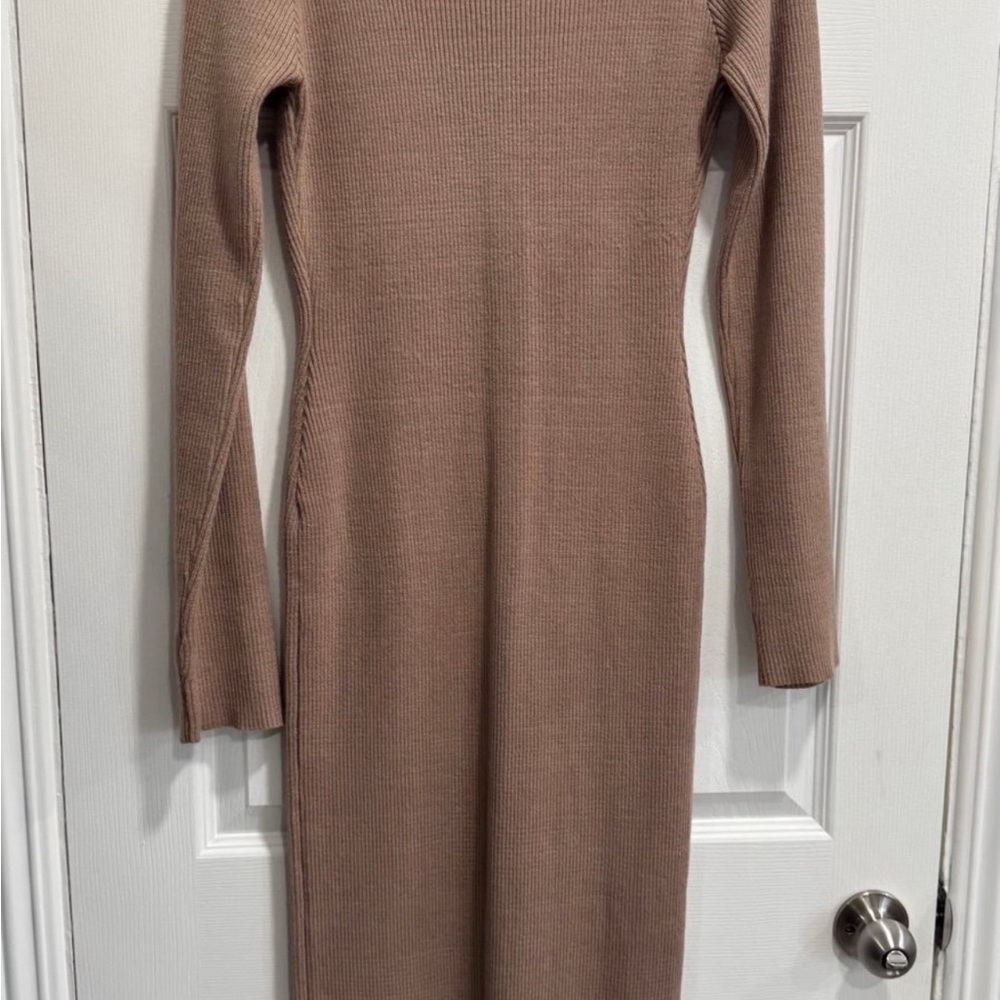 Tan Ribbed Button-Up Dress - Picture 2 of 6